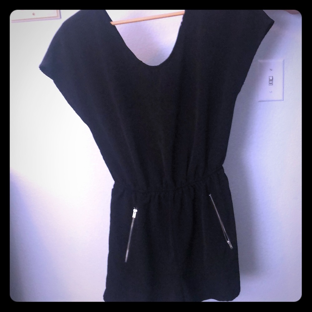 Black Romper - Exposed Gold Zipper Pockets